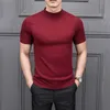 Marca Verão Moda Mens Suéteres Tshirt Slim Cor Sólida O Coleira De Tricô Meia Manga Curta T-shirt Malha Masculino Pullover 4xl Y0907