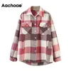 Aachoae Loose Casual Wool Plaid Jacket Women Turn Down Collar Fashion Coat With Pockets Autumn Long Sleeve Ladies Jackets Coats 211029