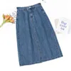 Zomer lange jean rokken vrouwelijke vintage hoge taille rug split casual losse lente midi lengte a-lijn dames 210428