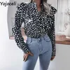 Yojoceli élégant bouton à volants femmes blouse à pois printemps décontracté femme hauts blusas léopard blanc 210609