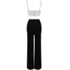 Summer Fashion Sexy Chic 2 Two-Piece White Crop Top & Black Pants High Split Design Party Club Bandage Set 210727