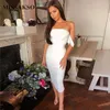 Missakso Summer Ruched Midi Dress Club Elegant Party Solid Backless Sexy Women Bodycon Off Shoulder Strapless Dress 210625