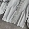 Korobov col rabattu chaîne conception à manches longues chemises dentelle Patchwork élégant Blouse femmes nouveaux hauts bureau dames Blusa 210430