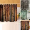 Cortinas de chuveiro cortina com ganchos de poliéster lavável a água de madeira rústica suprimentos de banheiro de madeira rústico