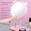 Kompaktspiegel, rosa Katzen-Make-up-Spiegel mit LED-Stand-Touchscreen, verstellbares Licht, Schreibtisch-Kosmetik