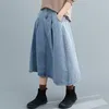 Herfst arts stijl vrouwen hoge taille katoen denim rokken all-matched casual vintage A-lijn lange rok plus size M647 210512