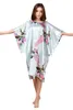 Women's Sleepwear Plus Size Summer Faux Silk Nigh Robe Black Lady Bath Gown Nightgown Bathrobe Mujer Pijama Flower Zh07C
