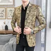 Tuxedo Formele Kleding Slanke Pakjas Heren Luxe Paisley Bloem Patroon Fancy Pak Jas Nachtclub Dans Mens Casual Blazer X0628