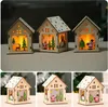 200pcs Christmas log cabin Hangs Wood Craft Kit Puzzle Toy Xmas Wooden House with candle light bar Home Decorations Children's holiday gifts SN2919