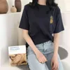 Navy Blau Weiß Ananas Stickerei Kurzarm O Neck Tees Tops T Shirt Casual Frauen Weibliche B0119 210514