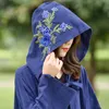 Women's Trench Coats Women's Women Vintage Cotton Linen Embroidery Hooded Cardigan Cloak Coat Outwear Lady Boho Beach Loose Oversized