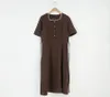 Plus size Summer Girls Boho Party Cotton Linen Female Vintage Dress Brown Short Sleeve Women Dresses Long Robe Vestido 210417