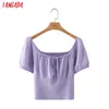 Women Solid Crop Knit T Short Sleeve O Neck Tees Ladies Casual Tee Shirt Street Wear Top 7Y21 210416