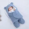 Inverno neonato Neonato Baby Swaddle Swaddle Bag Cartoon Bear Ear Hooded Agnello Fleece Sleeping Bag Avvolgibile con coperta Warm Sleep Sack