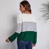 European American new Women's Knits & Tees Green Slash Neck big Striped matching long sleeve knitted sweater loose autumn winter clothing