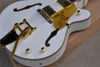 White Falcon Jazz Electric Guitar G 6120 Semi Hollow Body Rosewood Fingerboard Korean Imperial Tuners Gold Sparkle Binding Golden Hardware