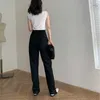 Women Long Trousers Fashion Chic High Waist All-match Slim Black Split Straight Tube Suit Pants Spring Casual Pendant pants 210608