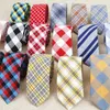 Mode Plaid Katoenen Ties voor Mannen Klassieke Skinny 6cm Volwassen Neck Tie Zwart Navy Roze Red Cravate Smalle Dikt Pakken Neck Ties H1018
