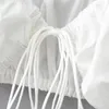 Blanco Blanco Encaje Arco Corbata Sexy Blusa corta Mujeres Verano Viernes Casual Sopago Manga Pequeño Camisas Femme Cultivos Tops S7390 220214