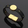 Bijoux de tennis en acier titane de mode marque ronde populaire vieille peau de fleur multi-ongles bracelet noir rouge rose bracelets en cuir de couleur