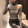 Women's Sweaters Knitted Sweater Off Shoulder Pullovers Women Long Sleeve Turtleneck Female Jumper Black White Gray Sexy Clothing