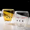 Double-layer Glass Cup Creative Cute Carton Bear Heat-resistant Coffee Milk Juice Beer Cups Teacup For Lady Christmas Gift 280ml Wine Glasse