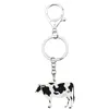 Bonsny Acrylic Sweet Cartoon Milk Cow Cattle Keychains Ring Trendy Purse Car Key Chain Unique Jewelry For Women Girls Gifts G1019