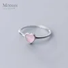 Echte 925 Sterling Silber Romantische Rosa Opal Herzen Ringe für Frauen Einstellbare Offene Finger Ring Mode Edlen Schmuck 210707