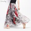 Women Fashion Florals Print Long Skirt Female Boho Style Elastic High Waist Chiffon Casual Beach Skirts Saias 19 Color Summer 210730