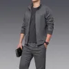 Casual Tracksuit Men Autumn Zipper Jackets+Pants 2 Pieces Sets Male Slim Fit Sportswear Fashion 2PCS Men's Solid Set 210518