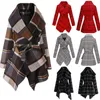 Damenjacken Herbst Winterjacke Umlegekragen Mantel mit Gürtel Wollmischung Asymmetrischer Saum Wickel einfarbig D3