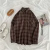 Women's Blouses & Shirts Women Plaid Shirt Female Oversize Blouse Korean Style Long Sleeves Checked Tops Casual Button Up Jacket Femme Blusa