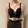 Tie up Black Lace Patched Goth Cami Women Summer Sexy Sleeveless Y2K Crop Tops Tees Harajuku Women Frill Backless Vest Female 210415