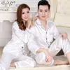 Par sovkläder silke satin pyjamas set lång och kort knapp-down pyjamas kostym pijama kvinnor män loungewear plus storlek pj set 210708