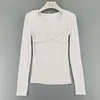 Cotton Shirt Korean Sexy T-shirts Strap Round Neck Female Long Sleeve Bottoming T-shirt Show Chest Figure Women Tops 12177 210417