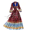 Bahar Bohemian Ulusal Rüzgar Maxi Vestidos Kadın V Yaka Puf Kol Nakış Mizaç Büyük Elbise GK463 210506