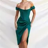 Casual Dresses Elegant Women Off Shoulder Push Up Midi Tube Dress With High Slit Cocktail Wedding Guest Birthday Club Party288k