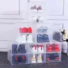 Drop Front Shoe Box Set of 6 Foldable Stackable Plastic Storage and Organizer Containers with Lids for Display Women/men Shoes