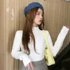 Koszulka damska jesienna szykowna golf szczupłe koszulki kobiety Korean High Street Solidny kolor Długie rękaw Fashion Podstawowe polarowe koszulki