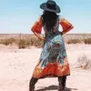 Multicolored Bikini Cover-ups Sexy V-neck Short Sleeve Boho Summer Beach Dress Plus Size Beachwear Swimsuit Cover Up Q1207 210420