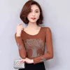 Herfst lange mouw dunne Koreaanse slanke diepte-shirt boren shirts vrouwen plus size dames tops 5928 50 210417