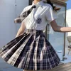 Saias vermelhas góticas góticas plissadas uniformes japoneses uniformes de cintura alta sexy mini saia xadrez jk roupas de estudantes