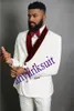 Hot Selling Double-Breasted Ivory Bruidegom Tuxedos Sjaal Revers Bruiloft / Prom / Diner Groomsmen Mannen Past Blazer (jas + Broek + Tie) W1489
