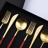 Nordic Red Dinnerware Set Forks Facas Colheres Table Utensílios Ocidental Cutelaria Royal Spoif Chopsticks Alta Qualidade