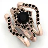 Chuhan 3pcs/set Women Vintage Jewelry Rose Gold Rings Flower Black Zircon Bridal Wedding Engagement Ring Valentines Gift Q0708