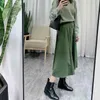 Fashion Spring Autumn Green Corduroy Midi Skirt Women Korean Style Aesthetic High Waist Long Female 210421