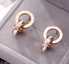 Boucles d'oreilles à clous en cristal et diamant, à la mode, en acier titane, Double anneaux, chiffres romains, 89792236103170