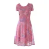 Chiffon Printed Dresses Party Night Club Dress Style Cheongsam Klänning Kvinna Medelålders Shorts Sleeve 821c 210420