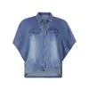 Damskie Kurtki Casual Denim Jacket Top Side Pockets Nieregularne Bat Sleeve Fashion Kurtka All-Match, Luźny kołnierzyk