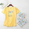 Summer Women Pajamas Cotton Cute Print Alpaca Pajama Set Top + Capris Elastic Waist Plus Size 3XL Lounge pijamas S92902 210421